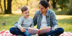 Parent and child sharing a quiet, comforting moment outdoors.